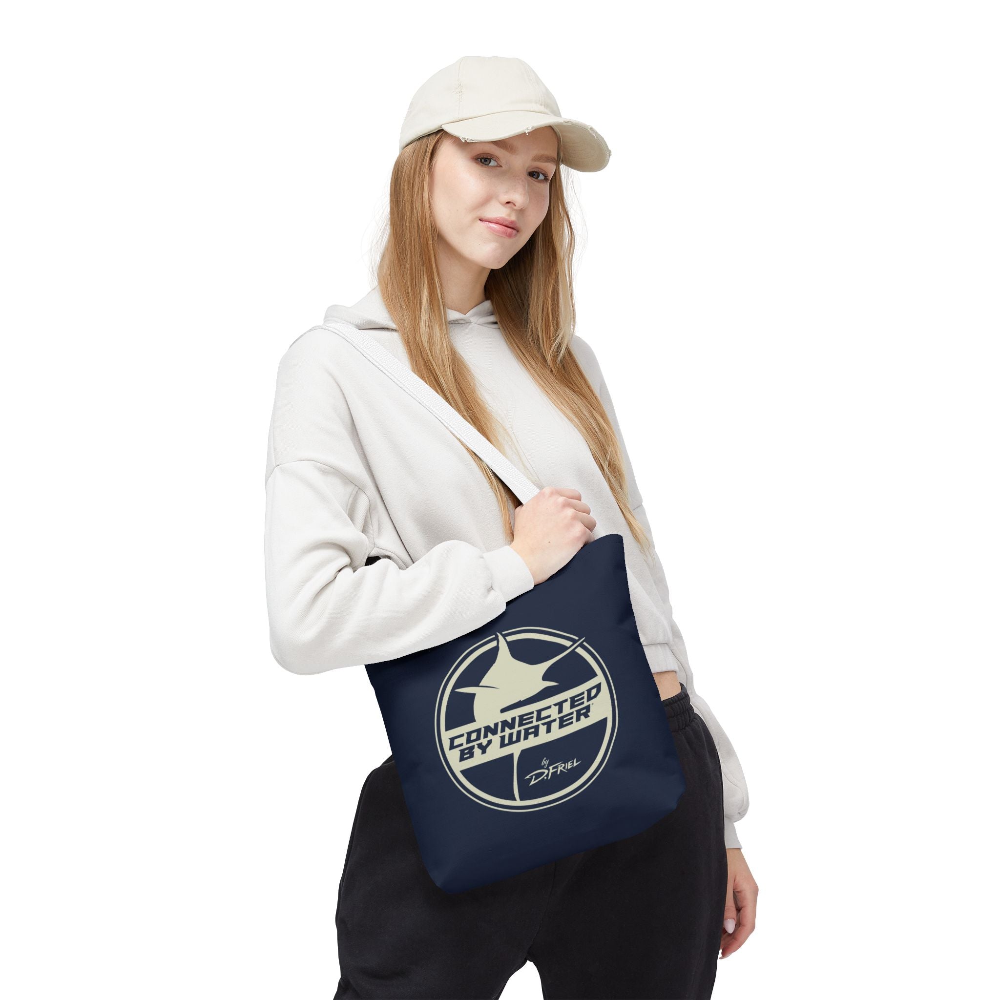 Connected Sportfish Logo Tote Bag | Parchment + Offshore Blue