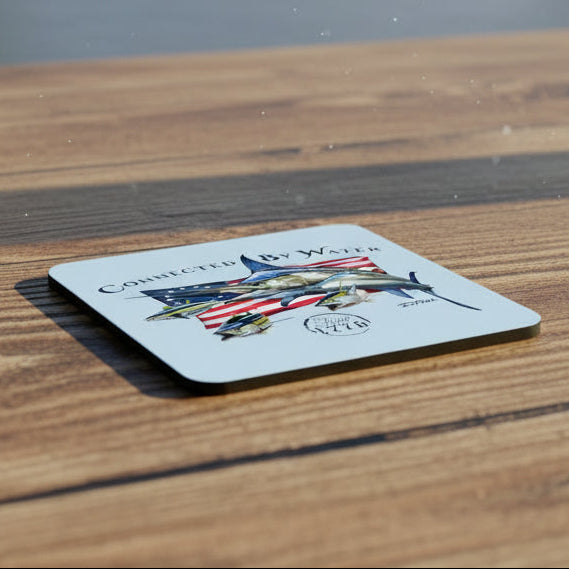 Heritage American Marlin + Tuna Cork Coasters — Set of 4 Drink Coasters in Reef Blue
