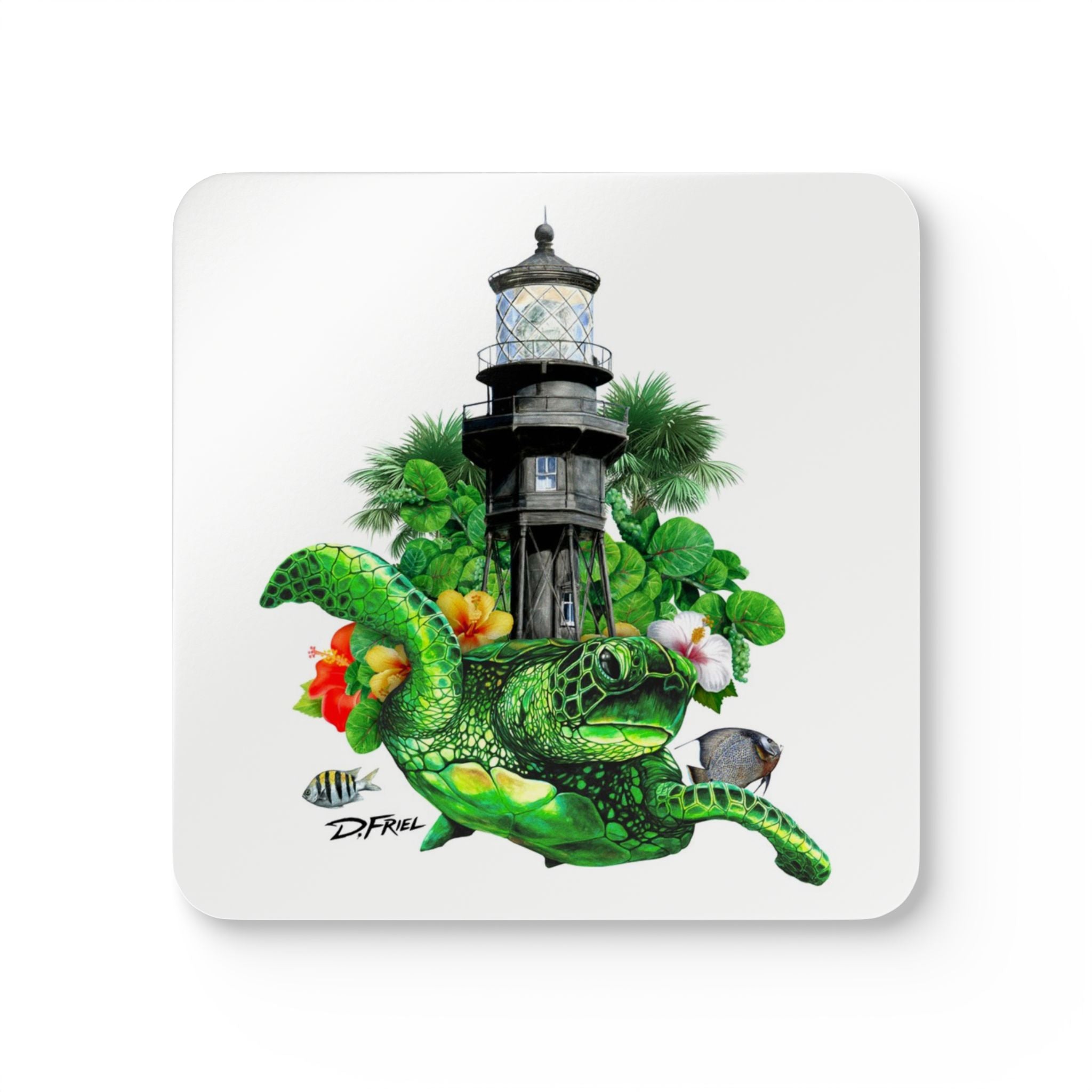 Hillsboro Lighthouse Turtle Cork Coasters — Set of 4 Drink Coasters