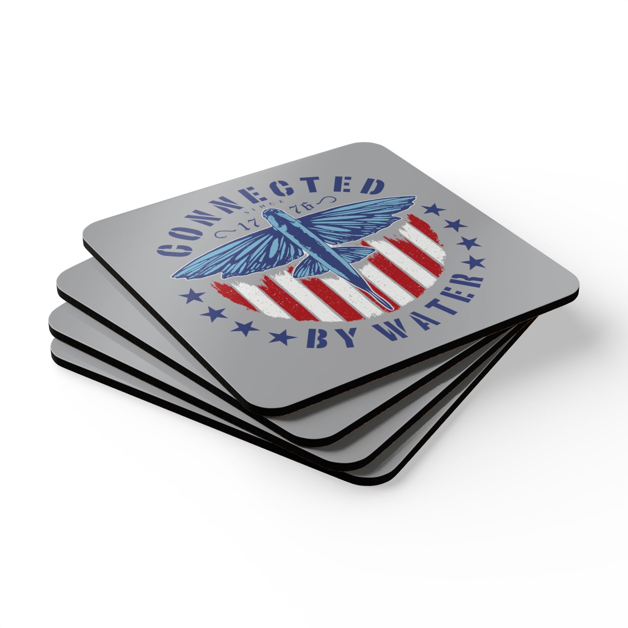 1776 Heritage American Flyer Cork Coasters — Set of 4 Drink Coasters in Reef Blue