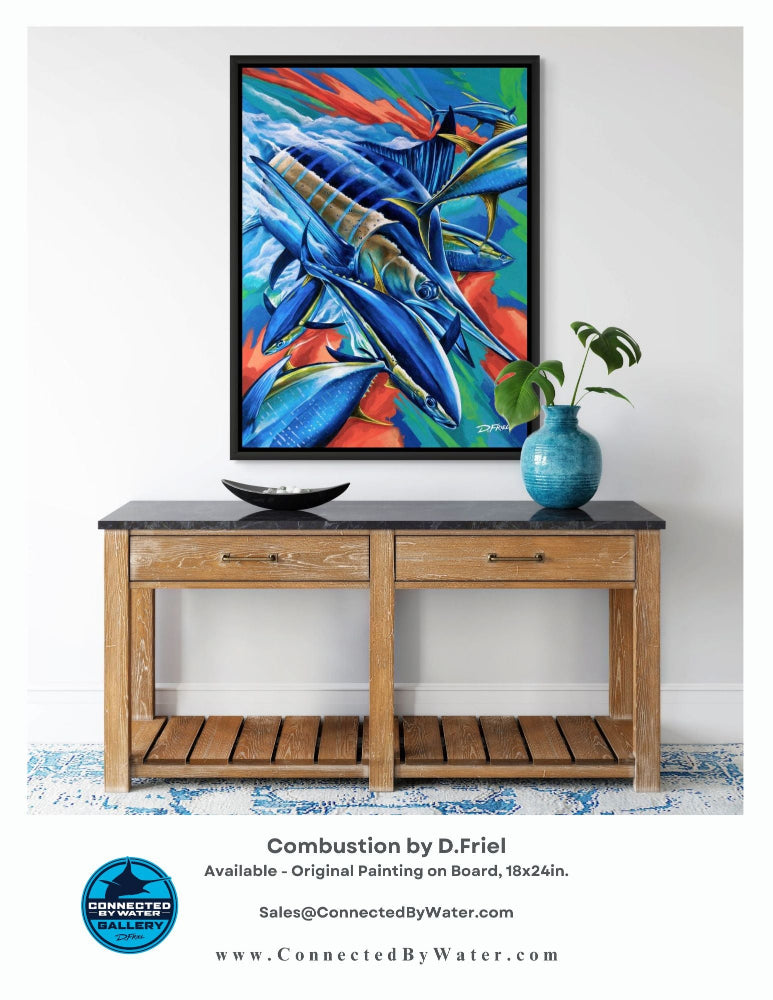 Mock up image shown with custom print and frame. Original painting is 18x24in.