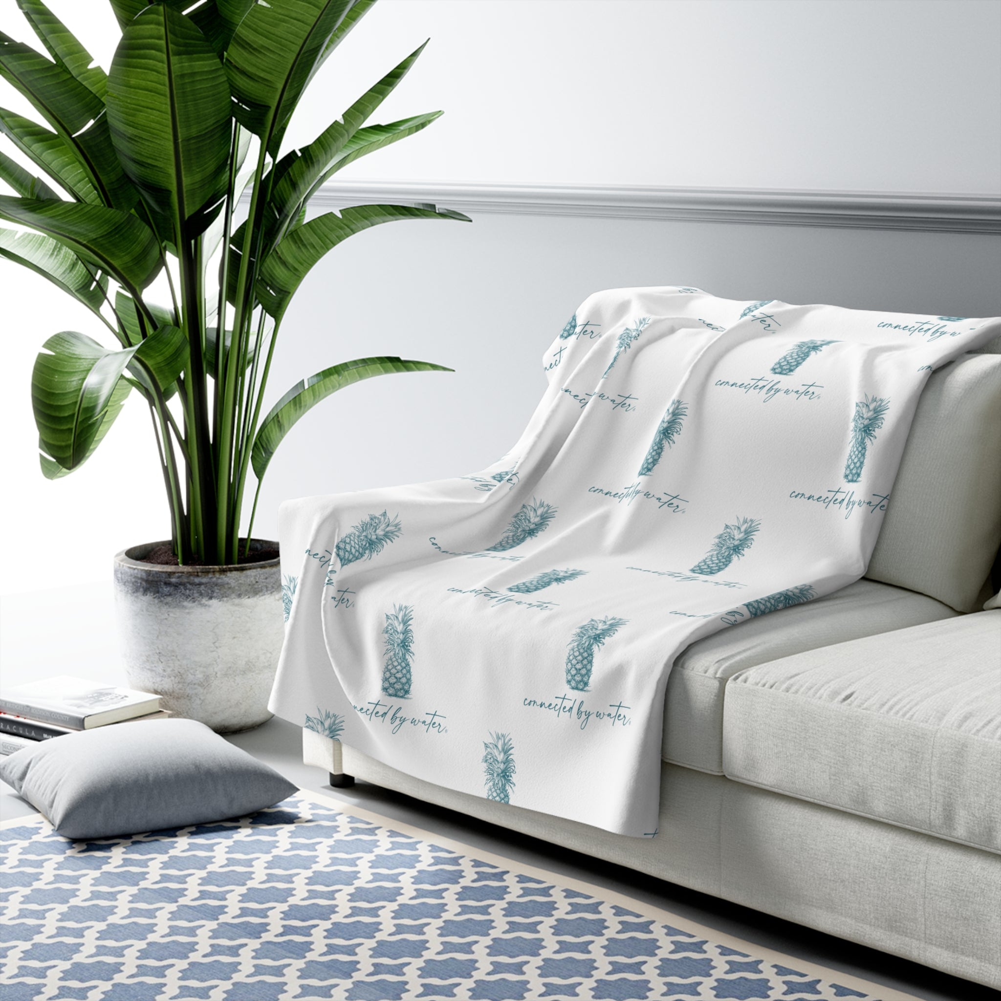 Palm Beach Breezy Pineapple Pattern -  Super Soft Sherpa Fleece Blanket