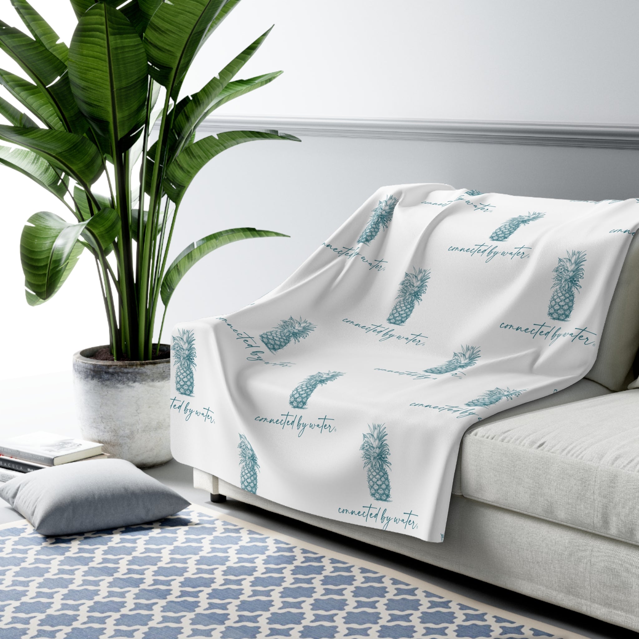 Palm Beach Breezy Pineapple Pattern -  Super Soft Sherpa Fleece Blanket
