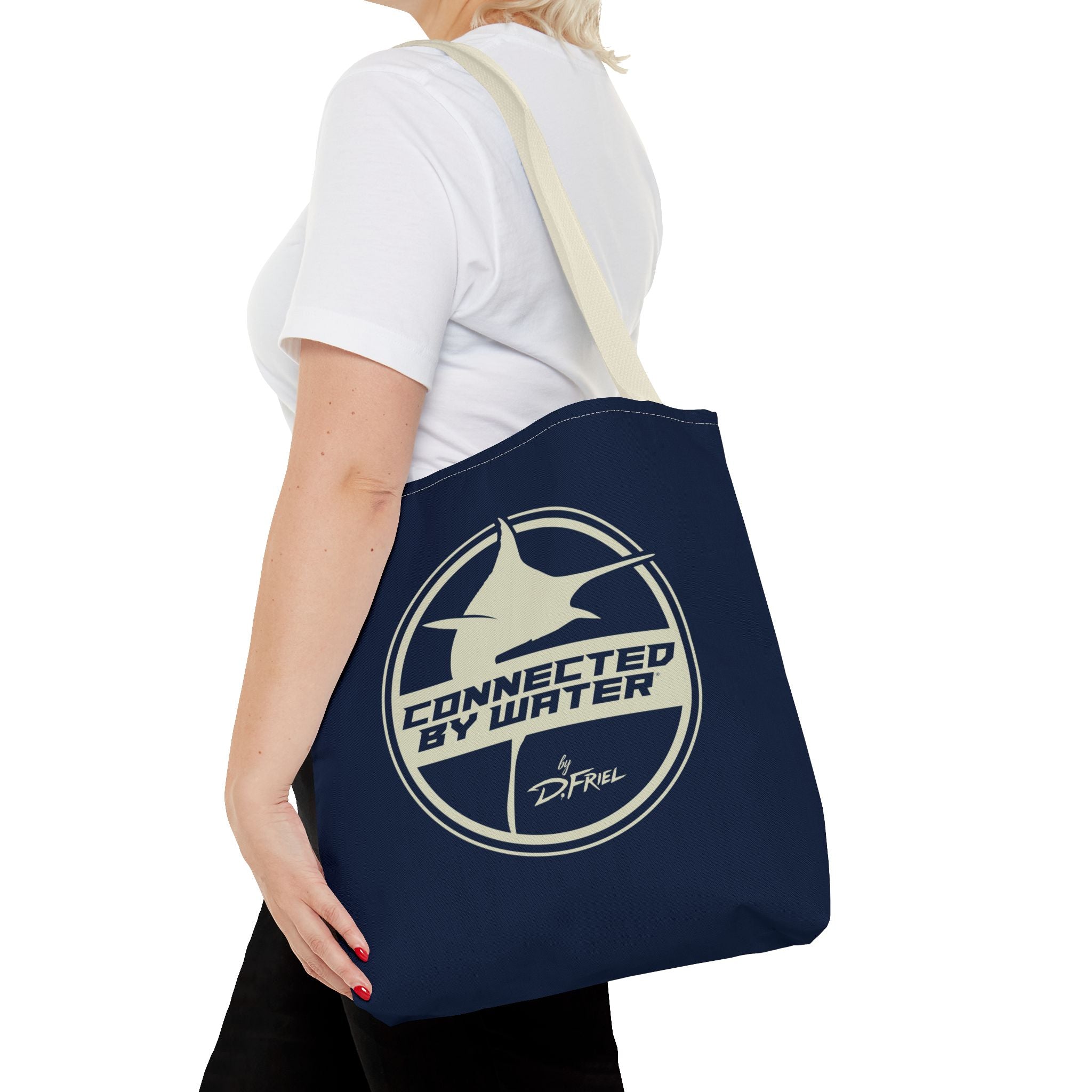 Connected Sportfish Logo Tote Bag | Parchment + Offshore Blue