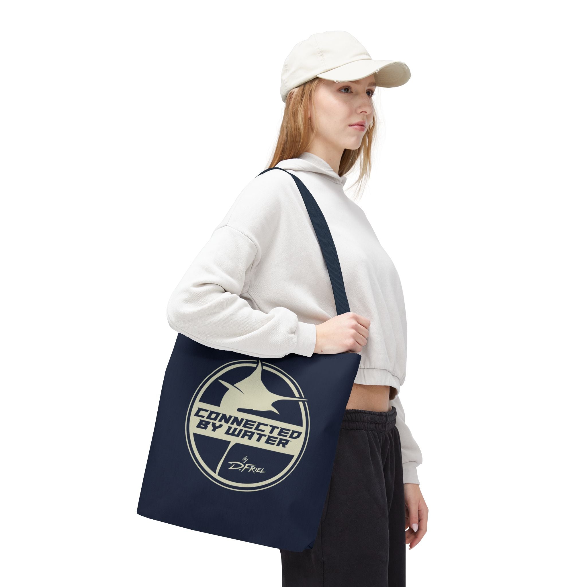 Connected Sportfish Logo Tote Bag | Parchment + Offshore Blue