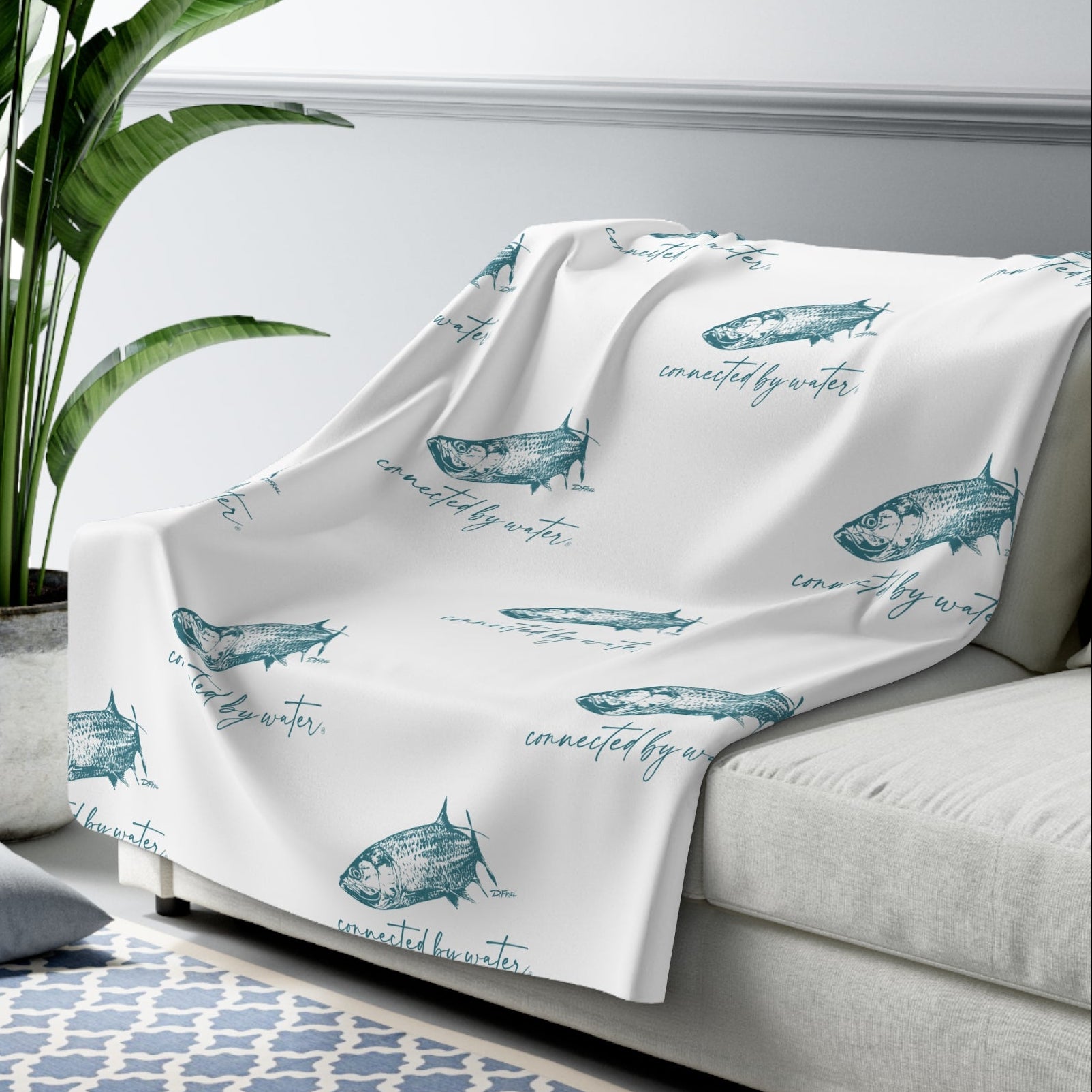 Palm Beach Breezy Tarpon Pattern -  Super Soft Sherpa Fleece Blanket