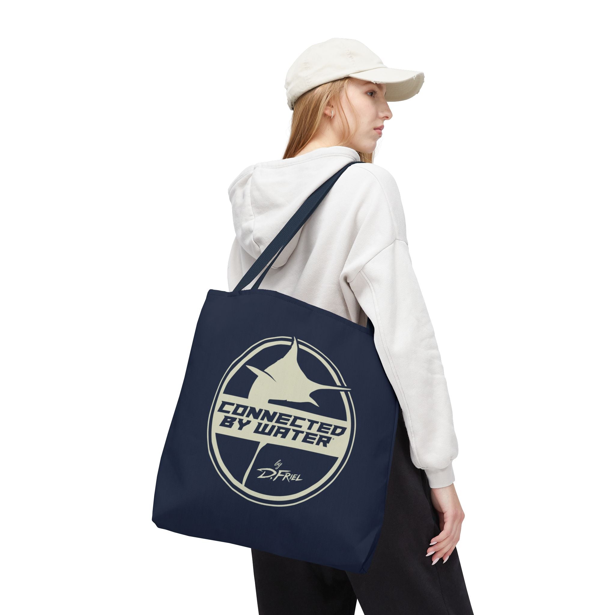 Connected Sportfish Logo Tote Bag | Parchment + Offshore Blue