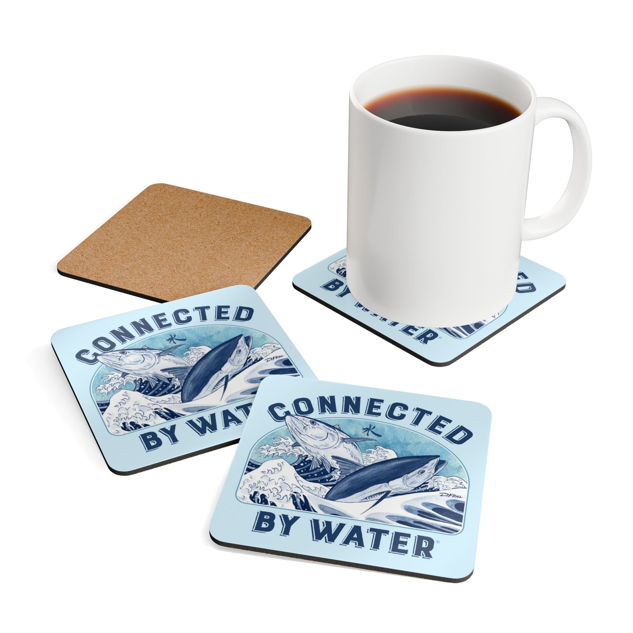 Tsunagaru Wave Cork Coasters - Set of 4 Drink
