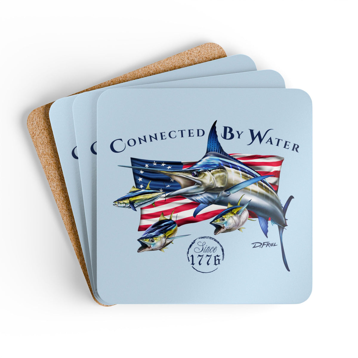 Heritage American Marlin + Tuna Cork Coasters — Set of 4 Drink Coaster ...