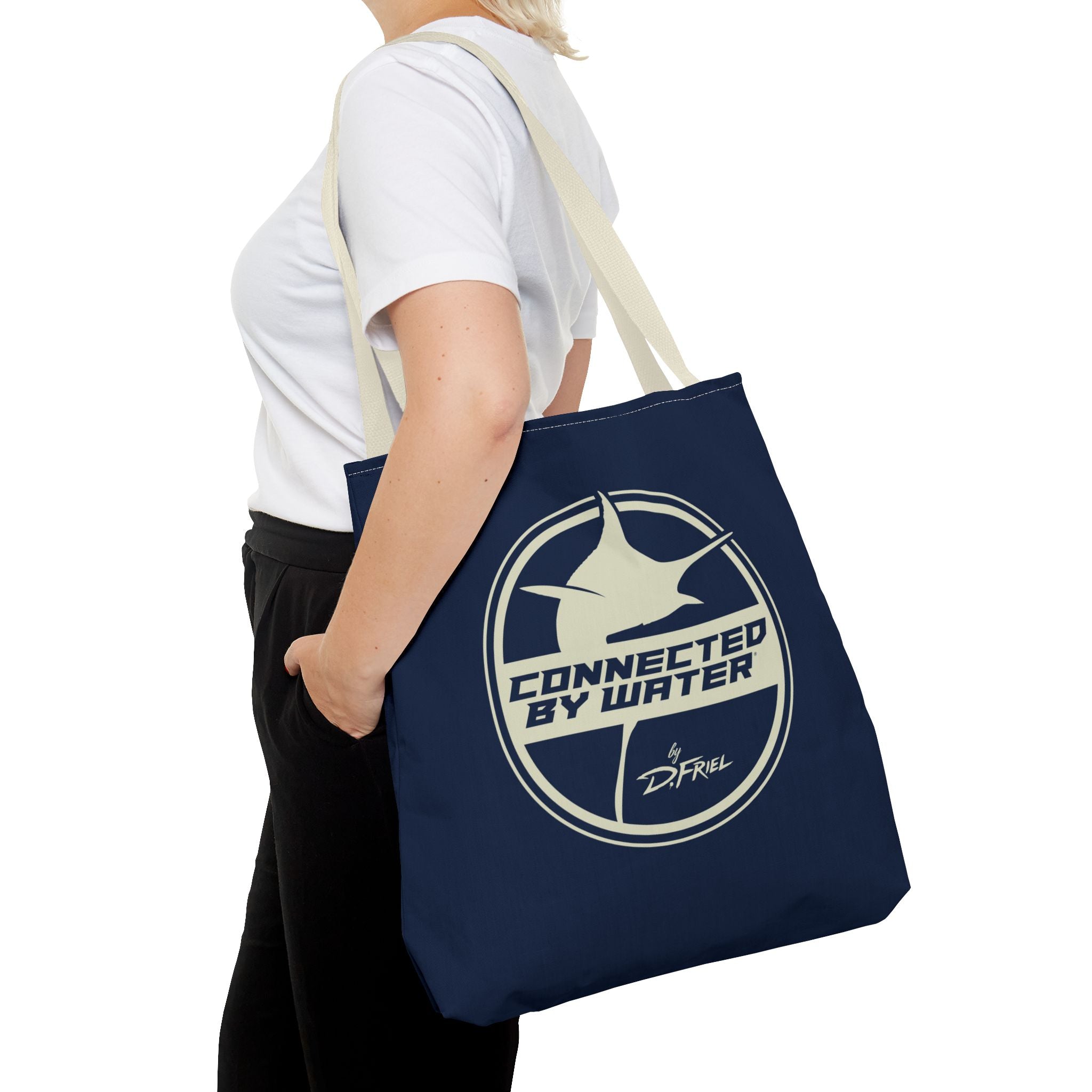Connected Sportfish Logo Tote Bag | Parchment + Offshore Blue